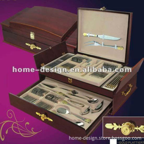86pcs set cutlery with golen plated handle